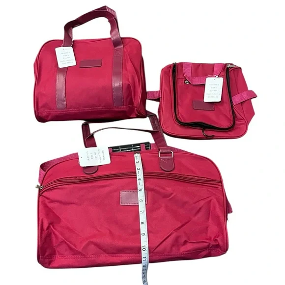 3 Piece Hot Pink Stylish Pink Travel Bag Set Weekender, Tote and Organizer - Picture 3 of 11